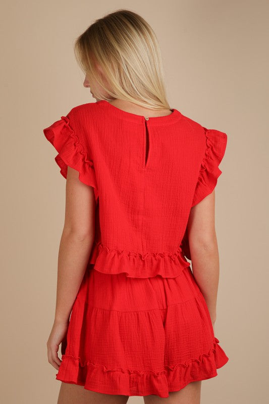 Ruffled Woven Top & Shorts Set