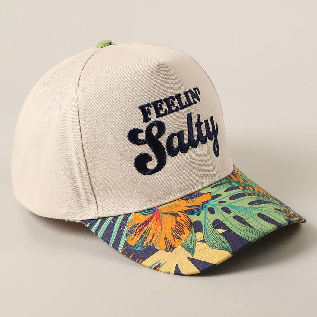 Feelin' Salty Letter Embroidery Floral Trucker Hat - Navy