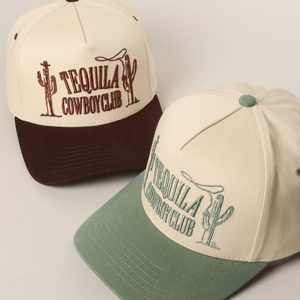 TEQUILA COWBOY CLUB Embroidery Two-Tone Trucker Hat : Brown