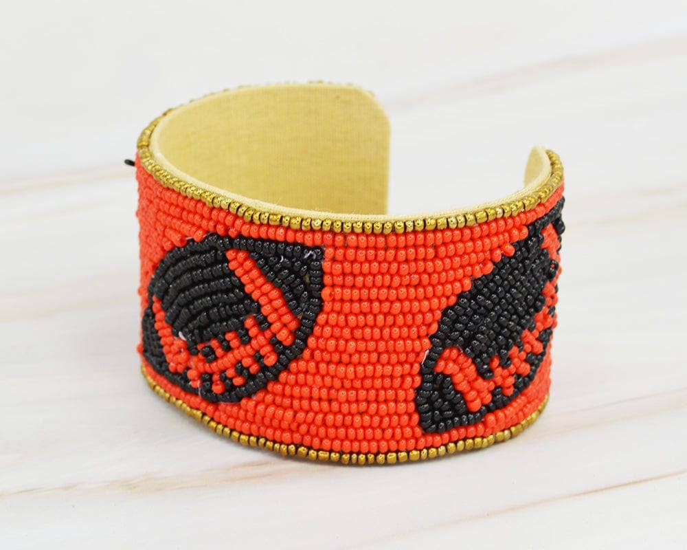 Gameday Football Beaded Cuff: Red Black