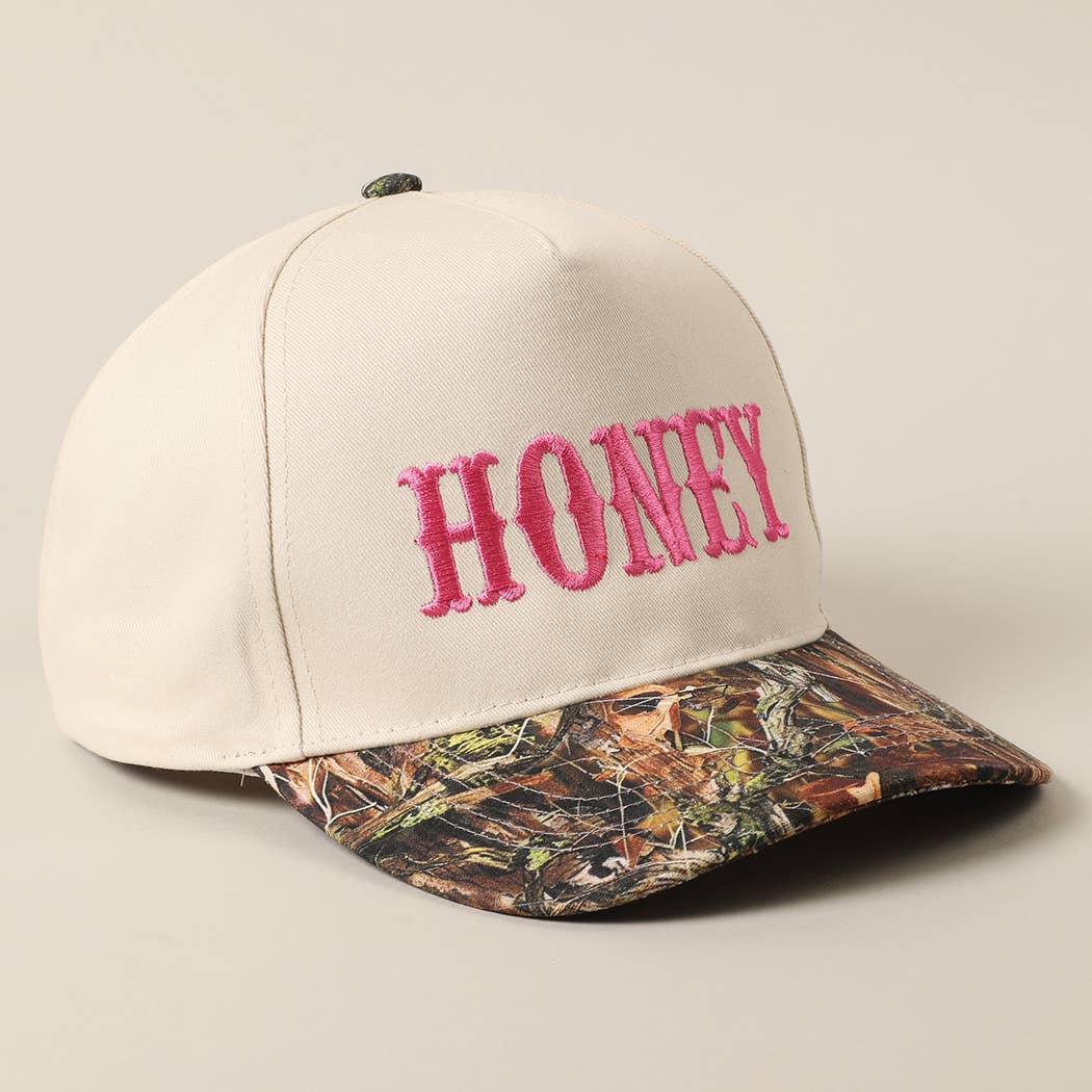 HONEY Lettering Embroidery Camo Hat - Black