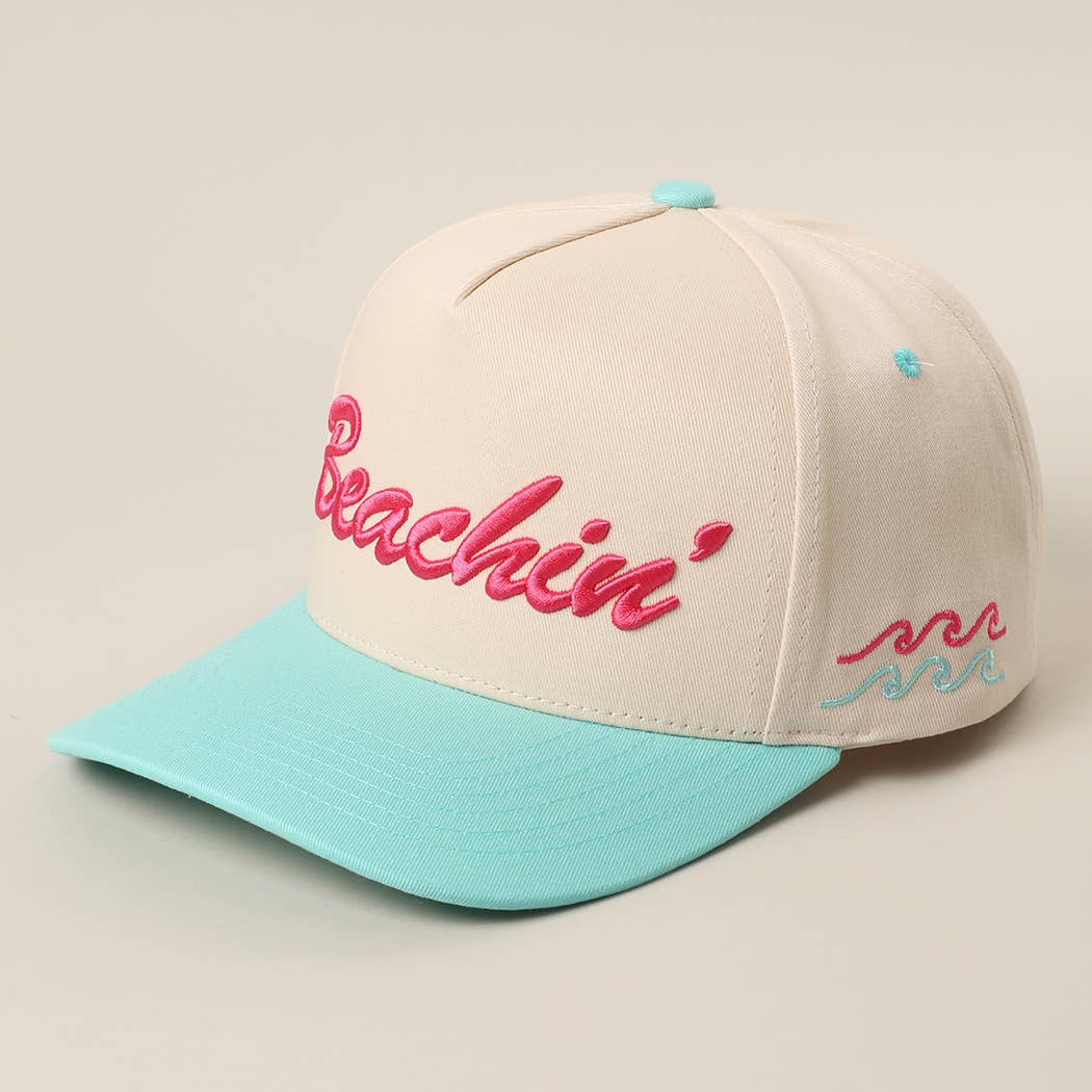 BEACHIN' 3D Embroidered Two-Tone Trucker Hat: MINT