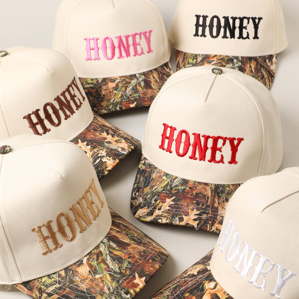 HONEY Lettering Embroidery Camo Hat - Black