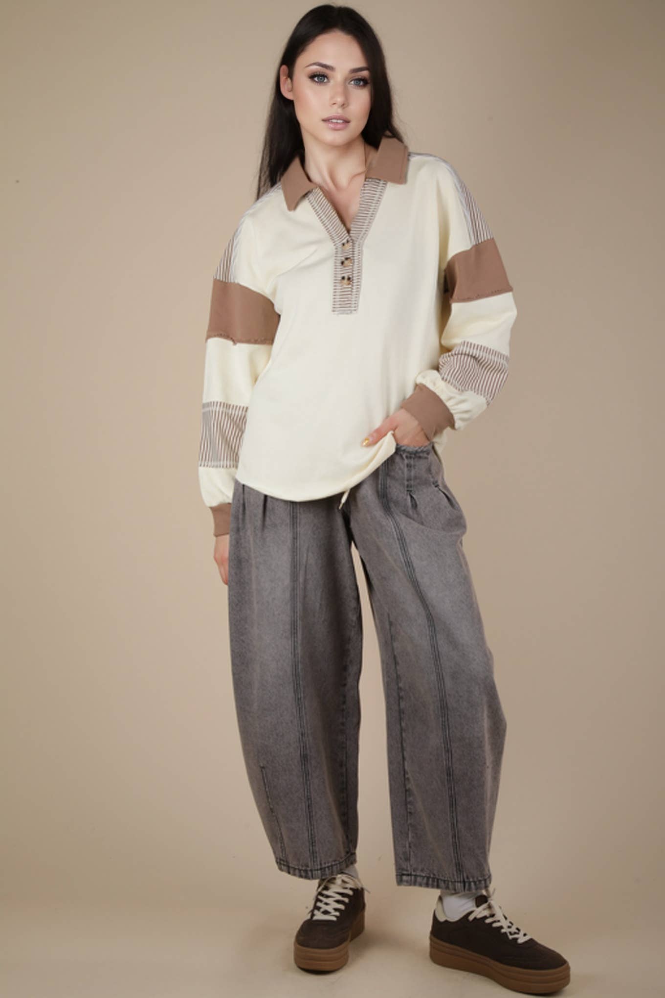 Color Block Oversized Casual Knit Top