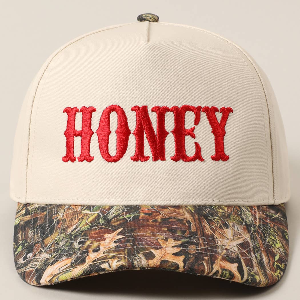 HONEY Lettering Embroidery Camo Hat - Black
