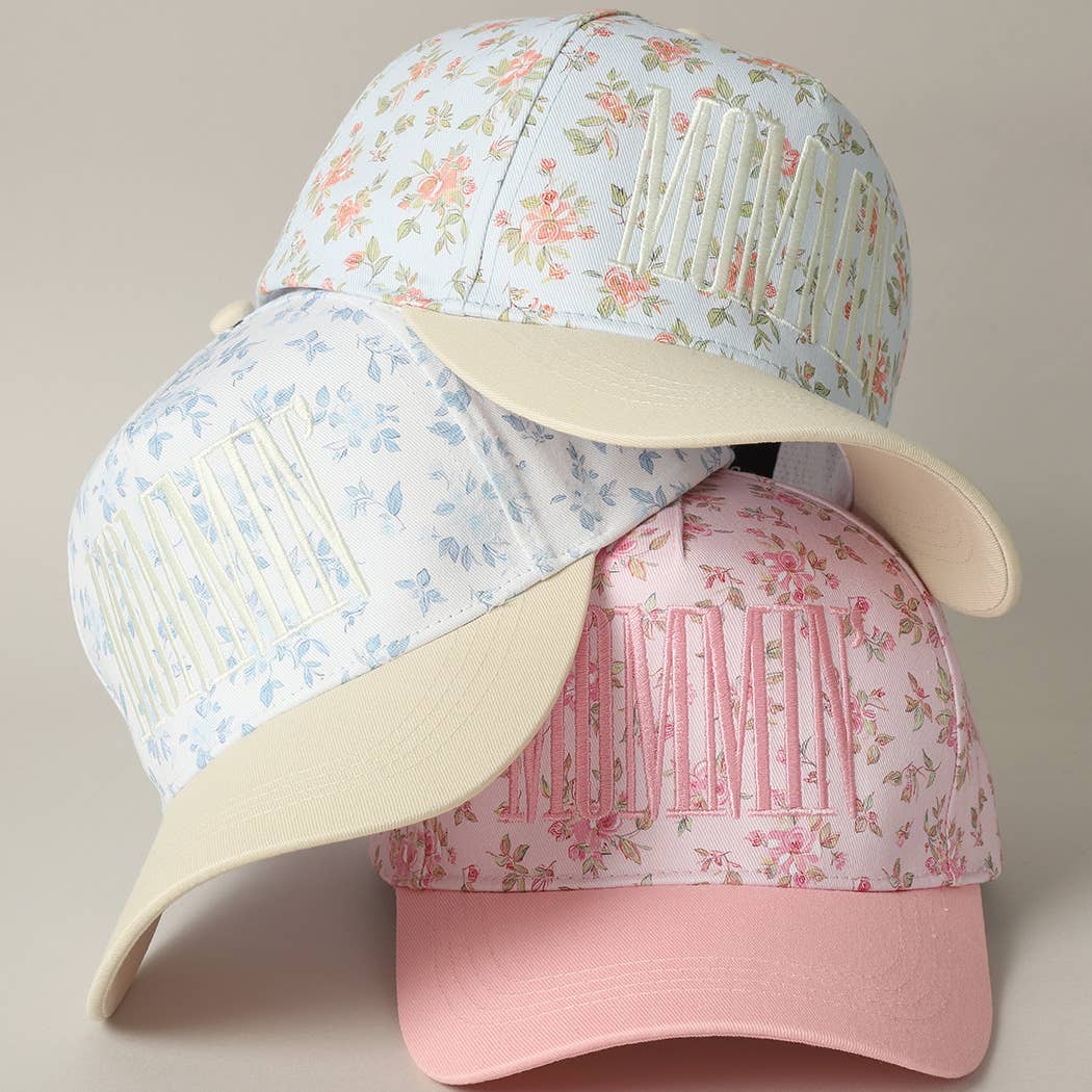 MOMMIN' Embroidered Flower PatternTrucker Hat: BLUE/BEIGE / ONE SIZE