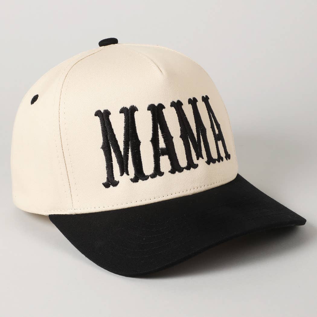 MAMA Typographic Design Embroidery Baseball Hat - Beige