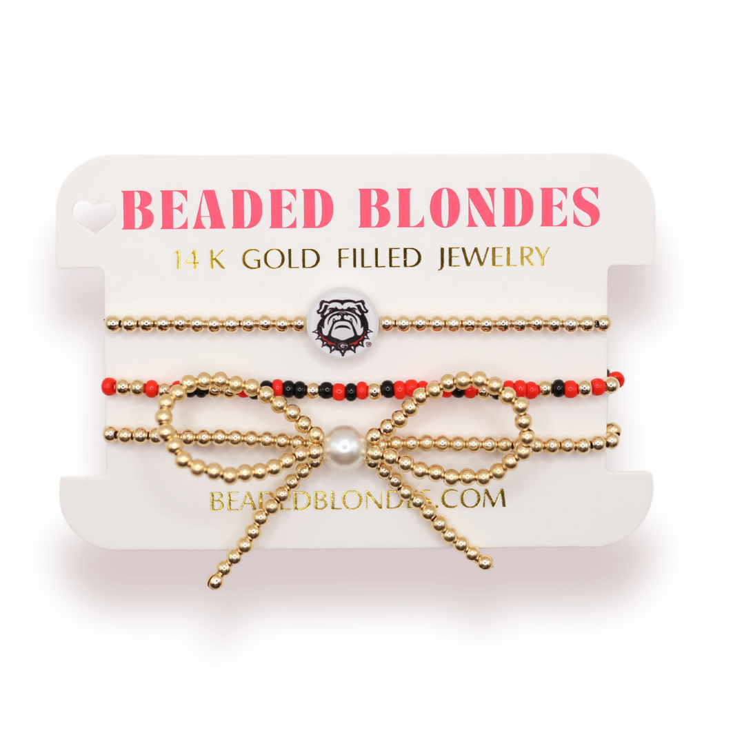 Georgia/Bulldogs Logo Bow Stack of 3: Standard 6.75 inch