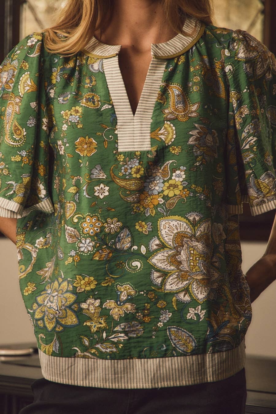 Paisley Printed Blouse: GREEN MULTI