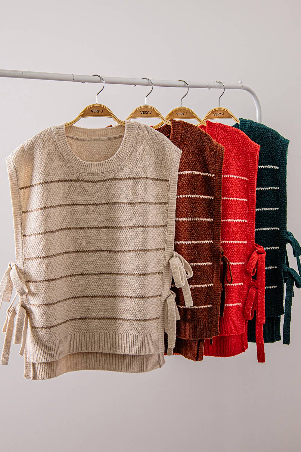 Striped Side Tie Knit Vest: MOCHA