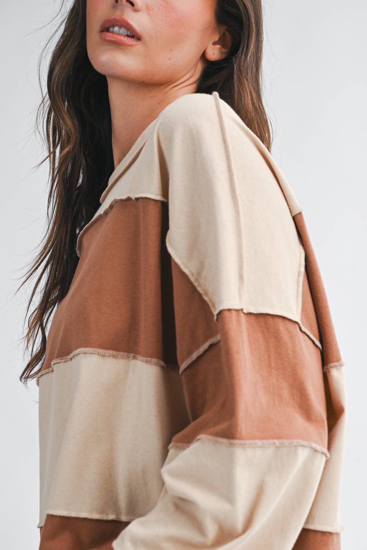 Polly Color Block Top: Natural Caramel / Contemporary