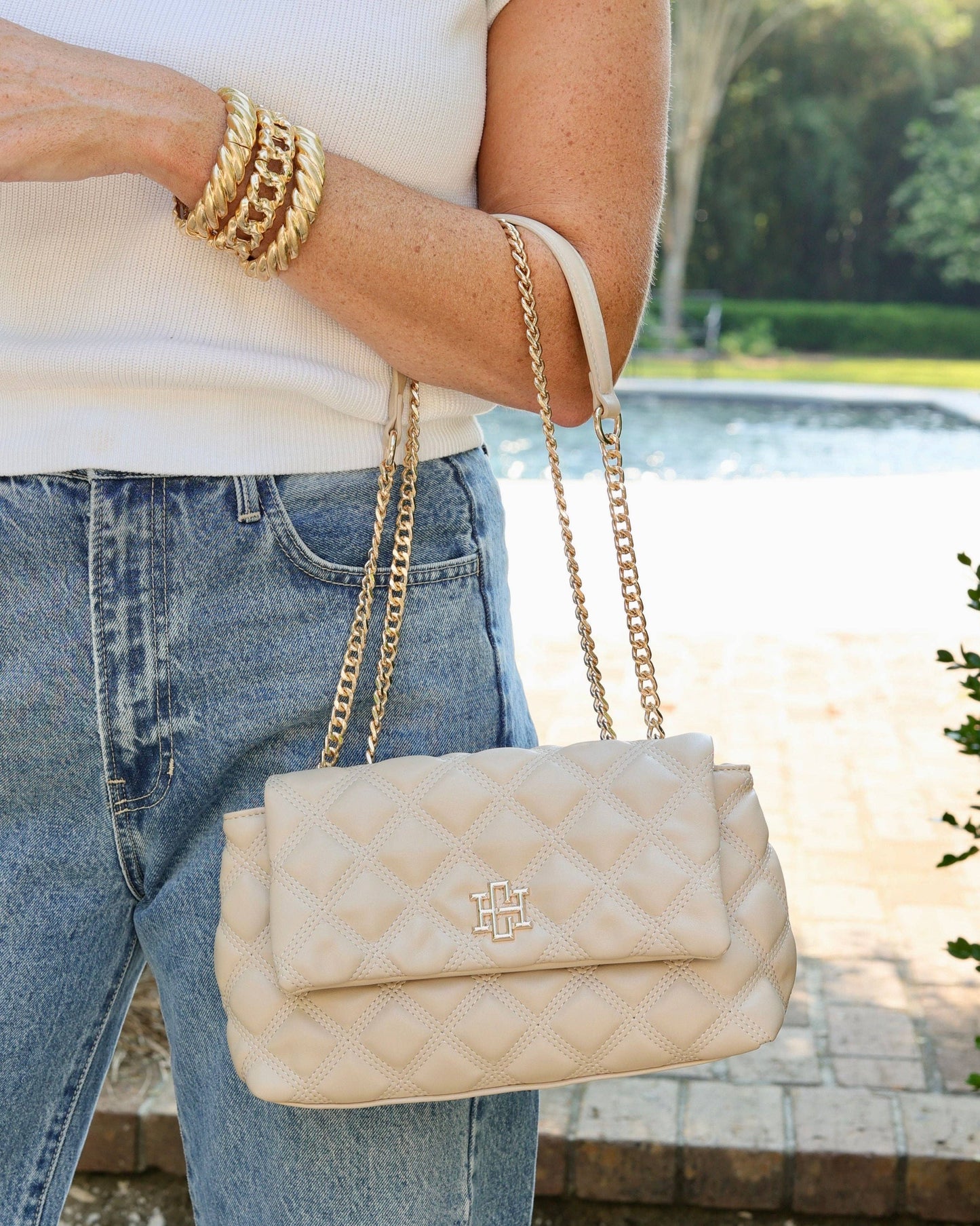 Leigh Quilted Crossbody Nude Quilted