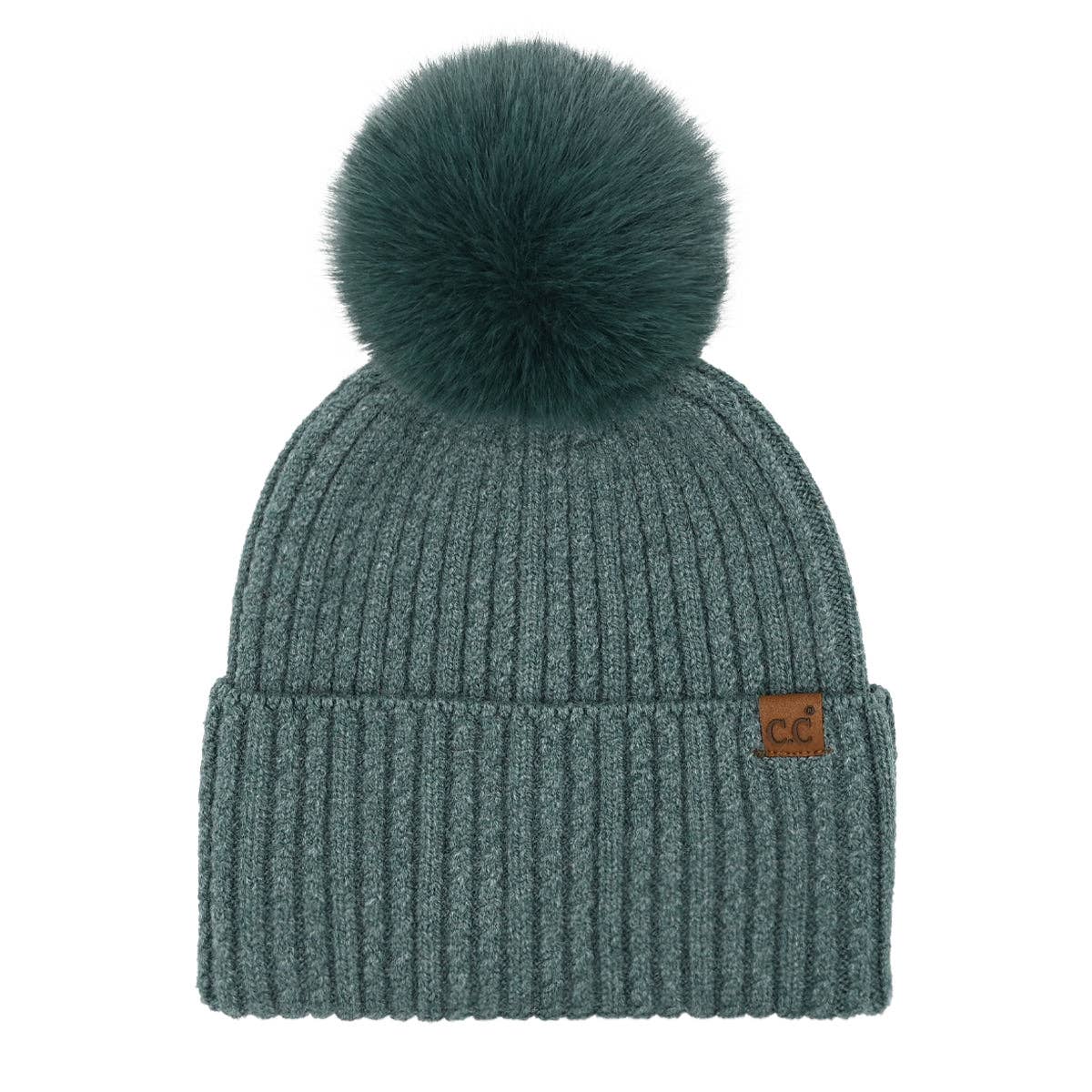 Cable Cuff Pom Beanie