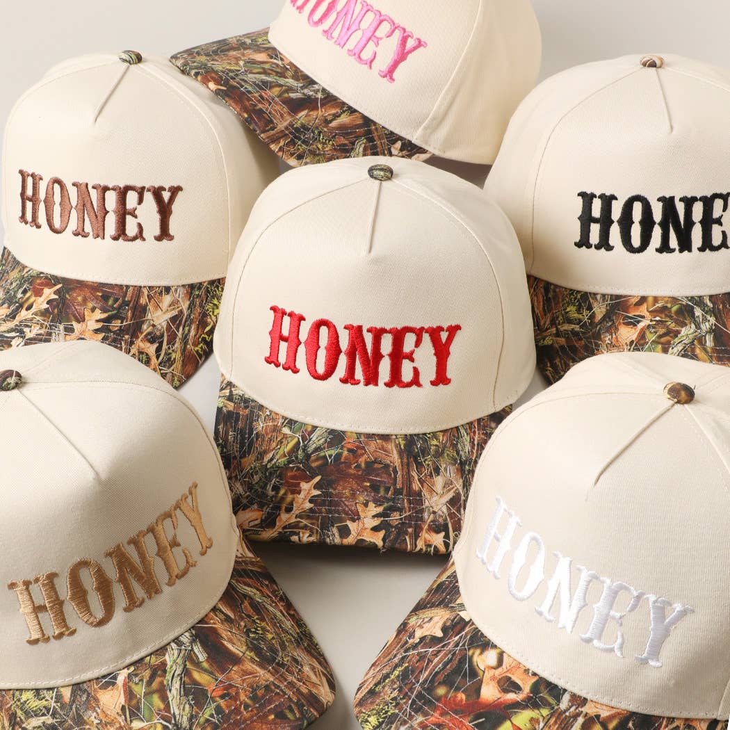 HONEY Lettering Embroidery Camo Hat - Black