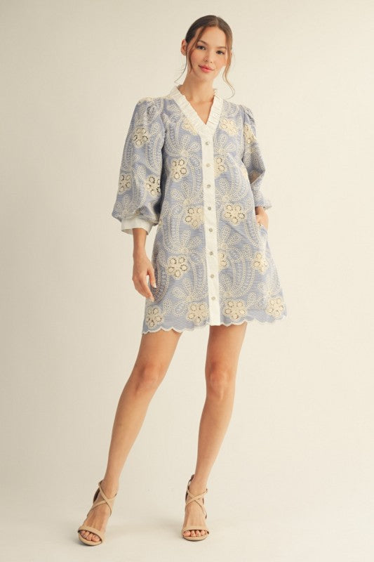 Crochet Lace Accent Embroidered Dress