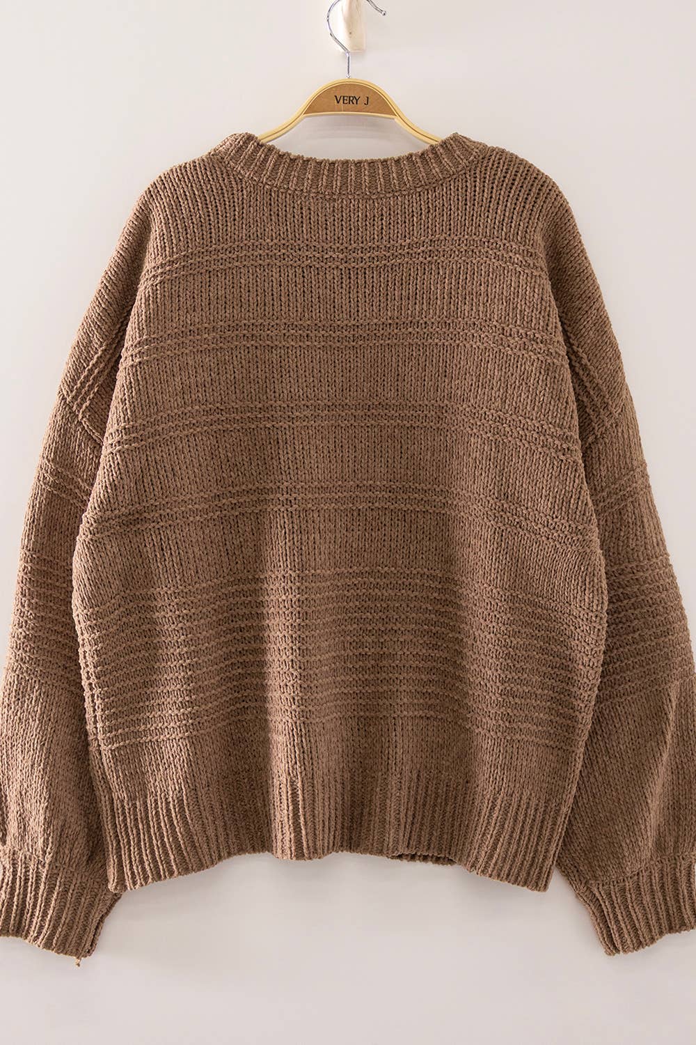 Boat Neck Oversized Knit Sweater: MOCHA