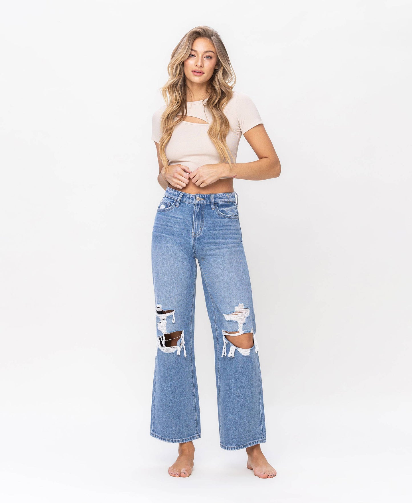 Toll-Free Distressed Wide Leg Jeans