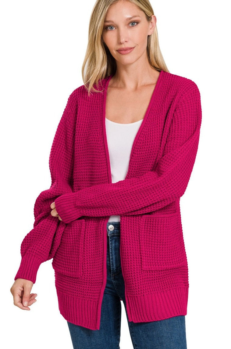 Waffle Open Cardigan Sweater