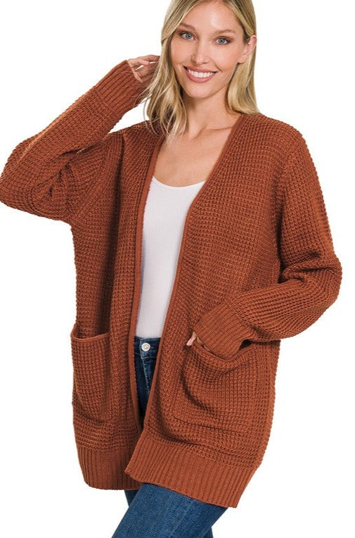 Waffle Open Cardigan Sweater