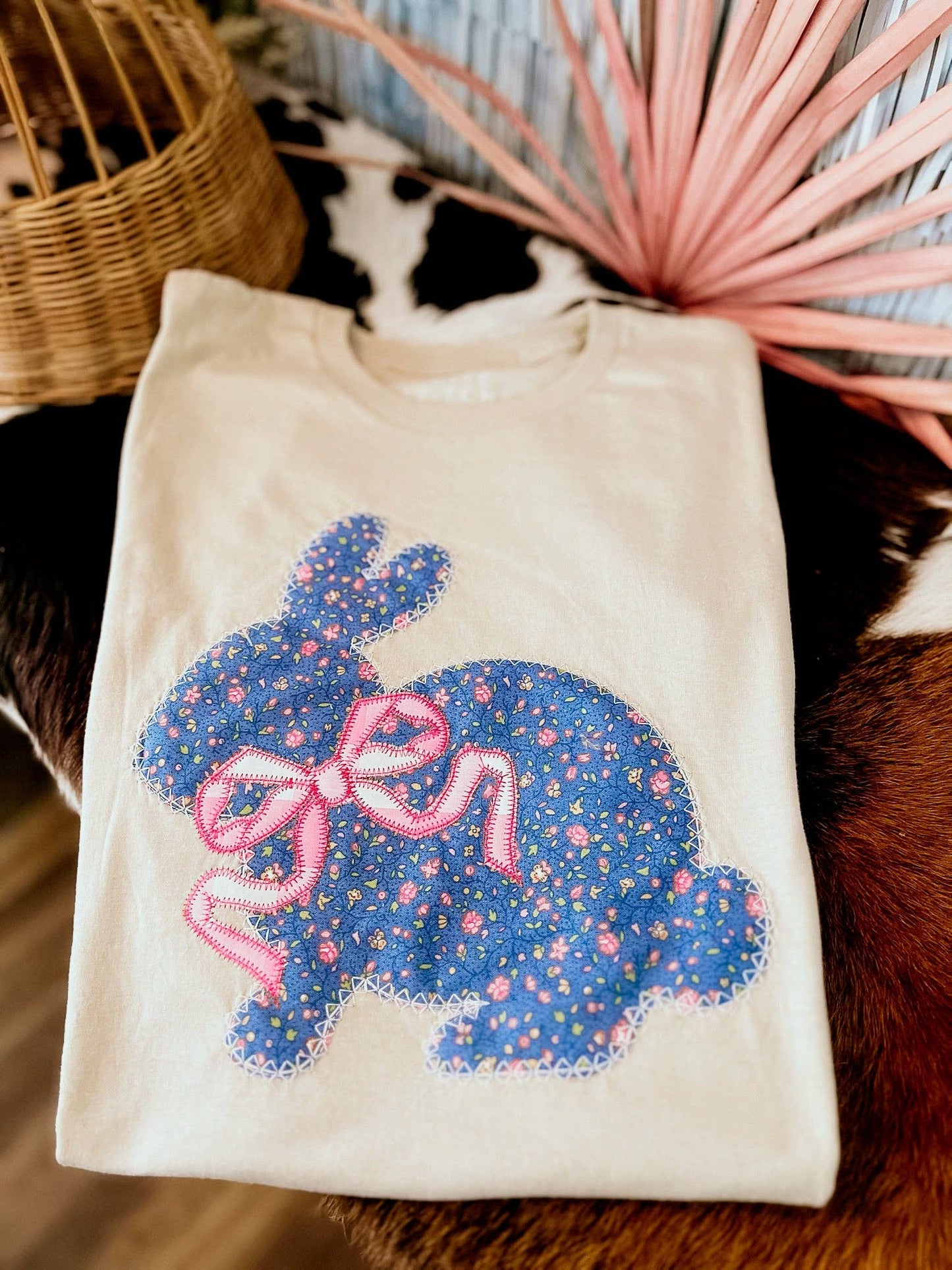 Floral Bunny With Bow | Handmade: S / Tee Shirt