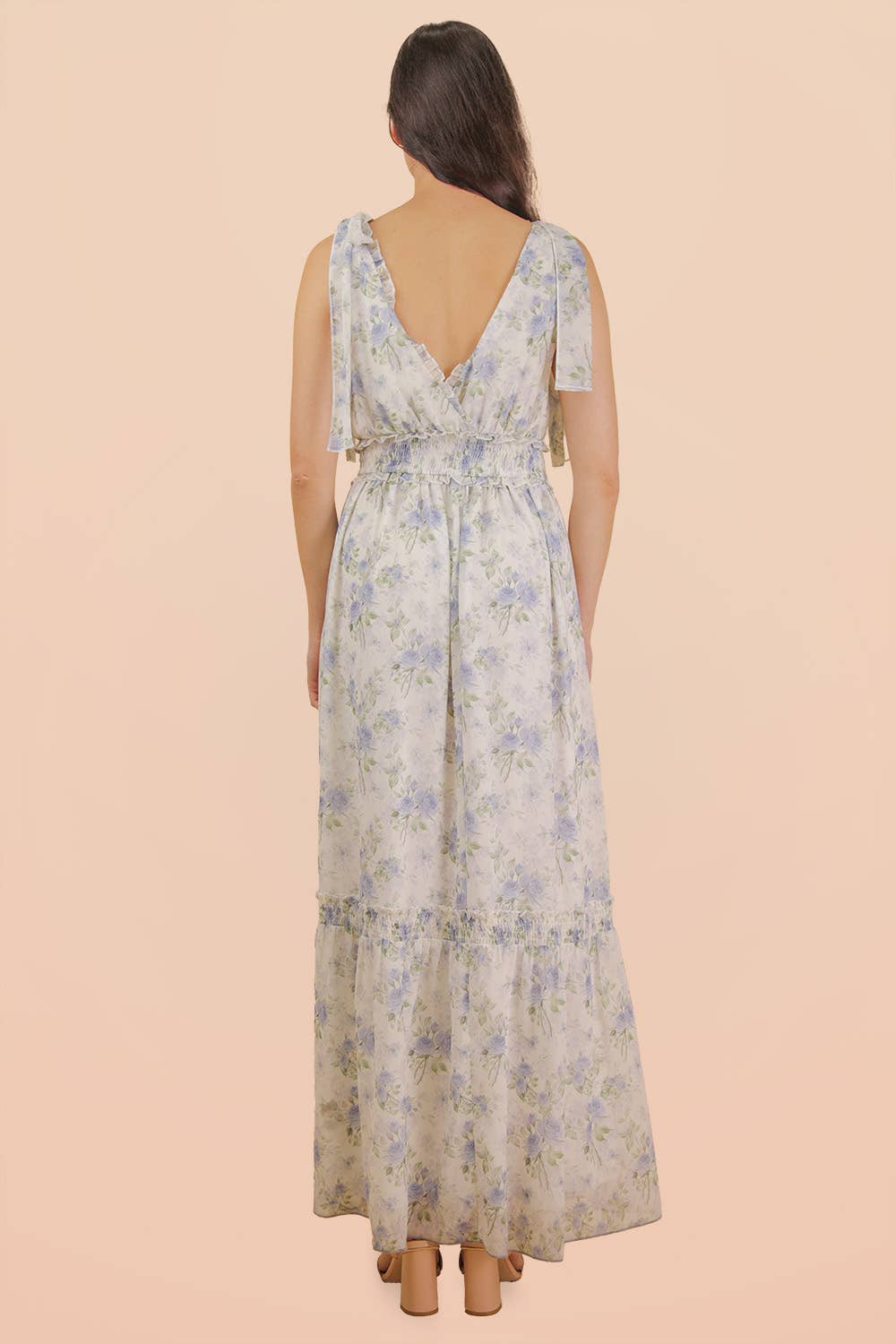 Floral Printed Shoulder Strap Midi Dress: BLUE MIX