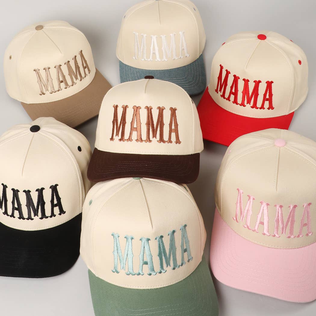 MAMA Typographic Design Embroidery Baseball Hat - Beige