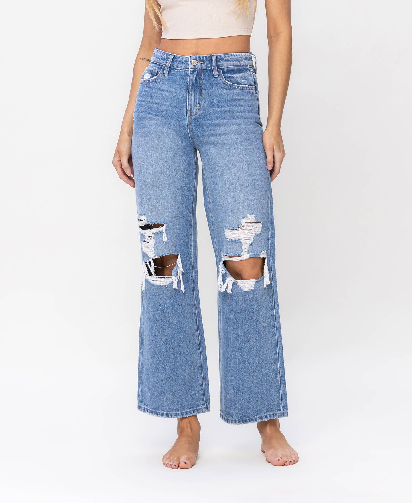 Toll-Free Distressed Wide Leg Jeans