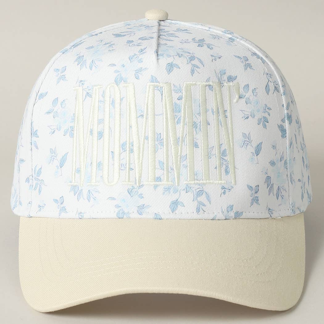MOMMIN' Embroidered Flower PatternTrucker Hat: BLUE/BEIGE / ONE SIZE