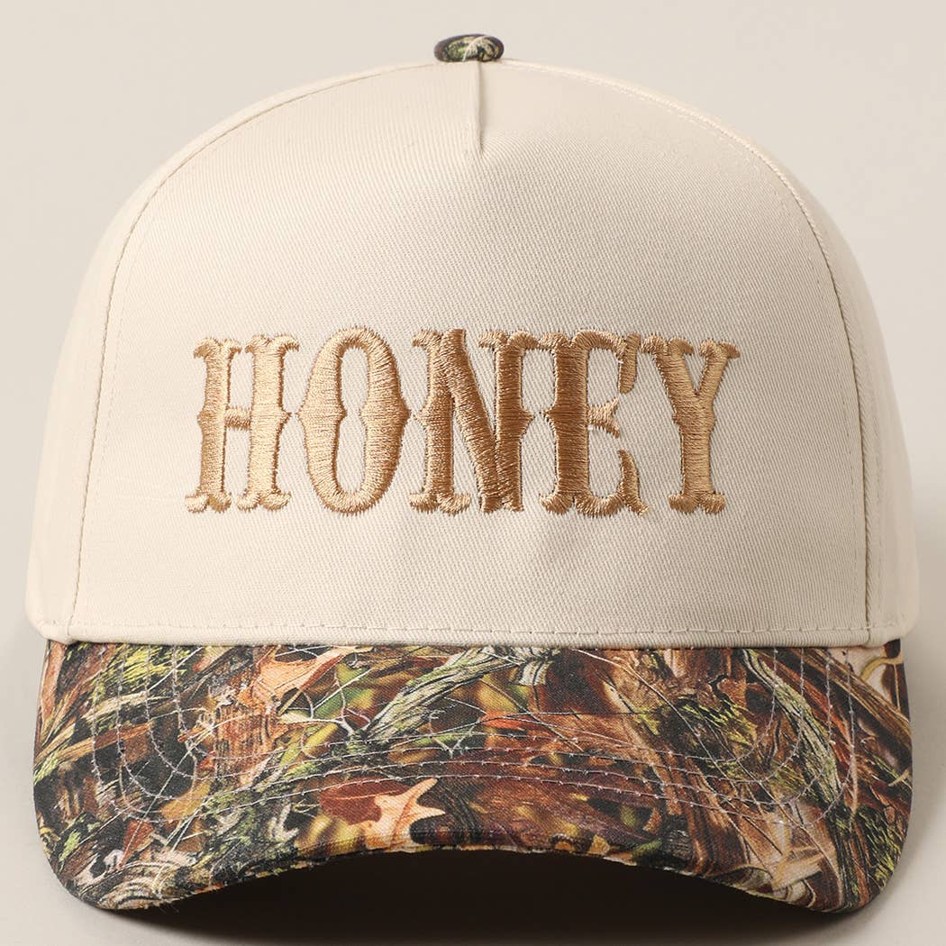 HONEY Lettering Embroidery Camo Hat - Black