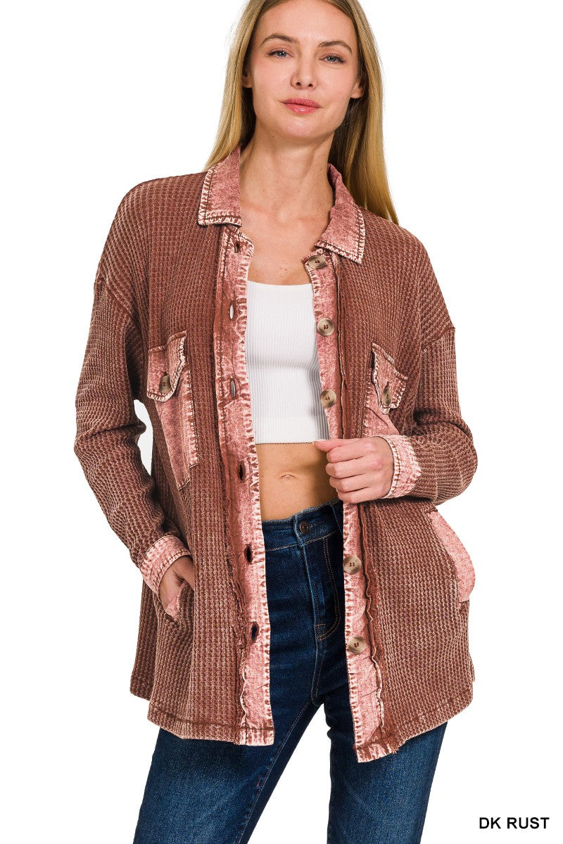 Cotton Waffle Acid Wash Shacket