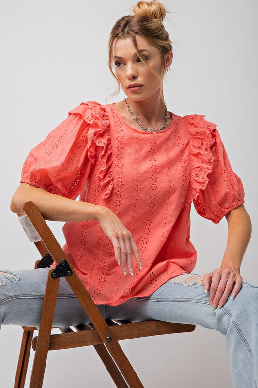 Puff Sleeve Eyelet Laced Top