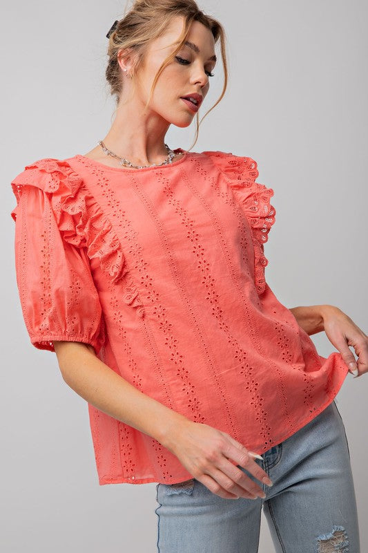 Puff Sleeve Eyelet Laced Top