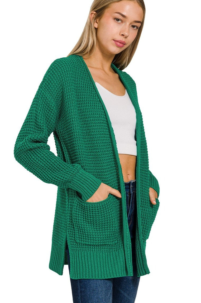 Waffle Open Cardigan Sweater