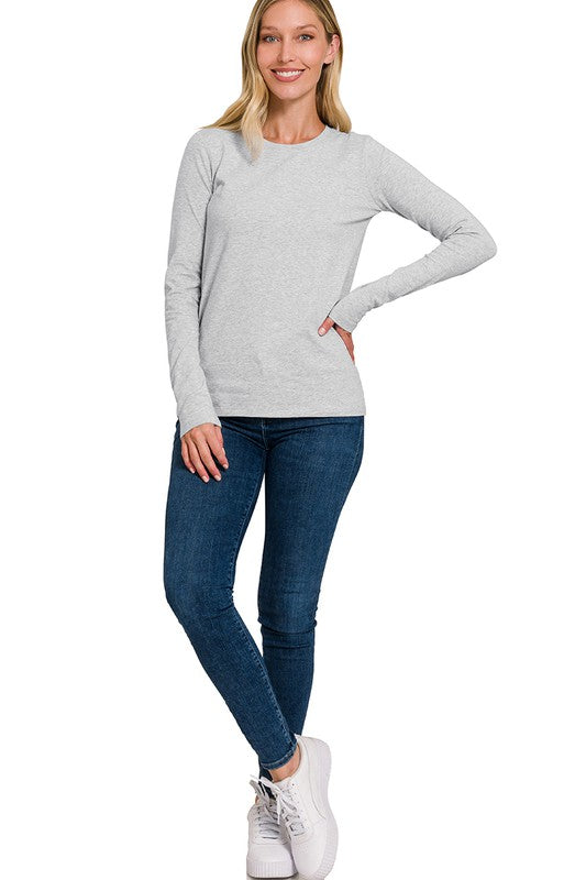 Cotton Crew Neck Long Sleeve Tee