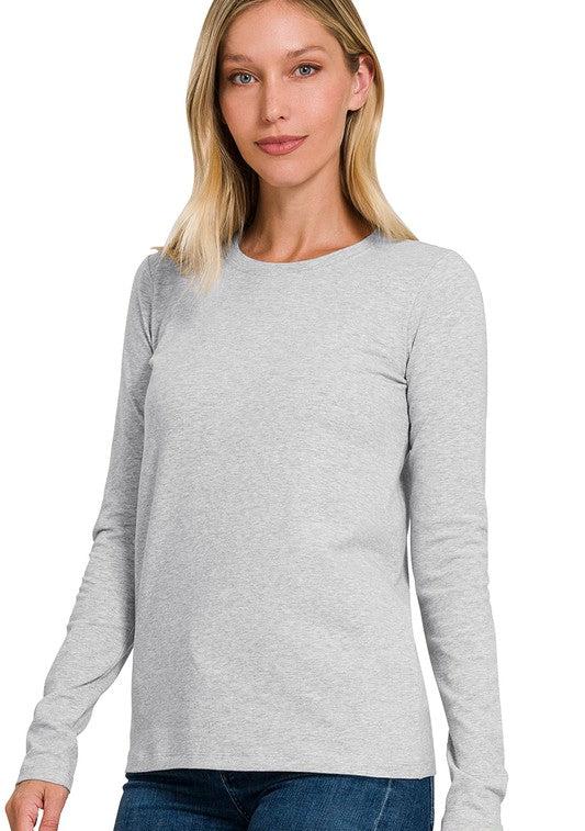 Cotton Crew Neck Long Sleeve Tee