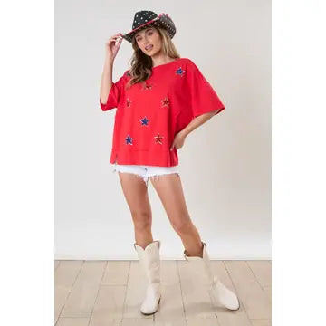 Star Sequin Embroidery Tee