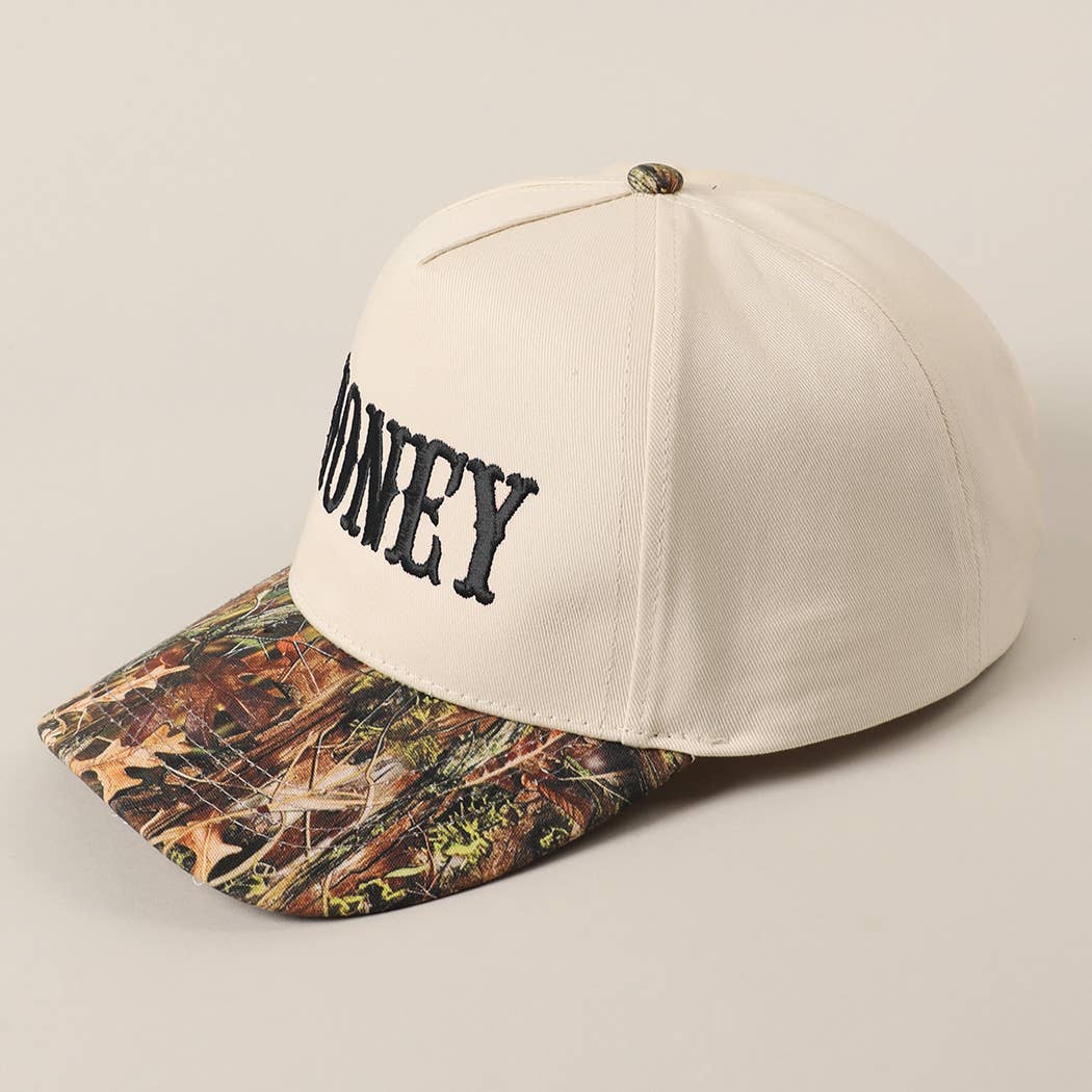 HONEY Lettering Embroidery Camo Hat - Black