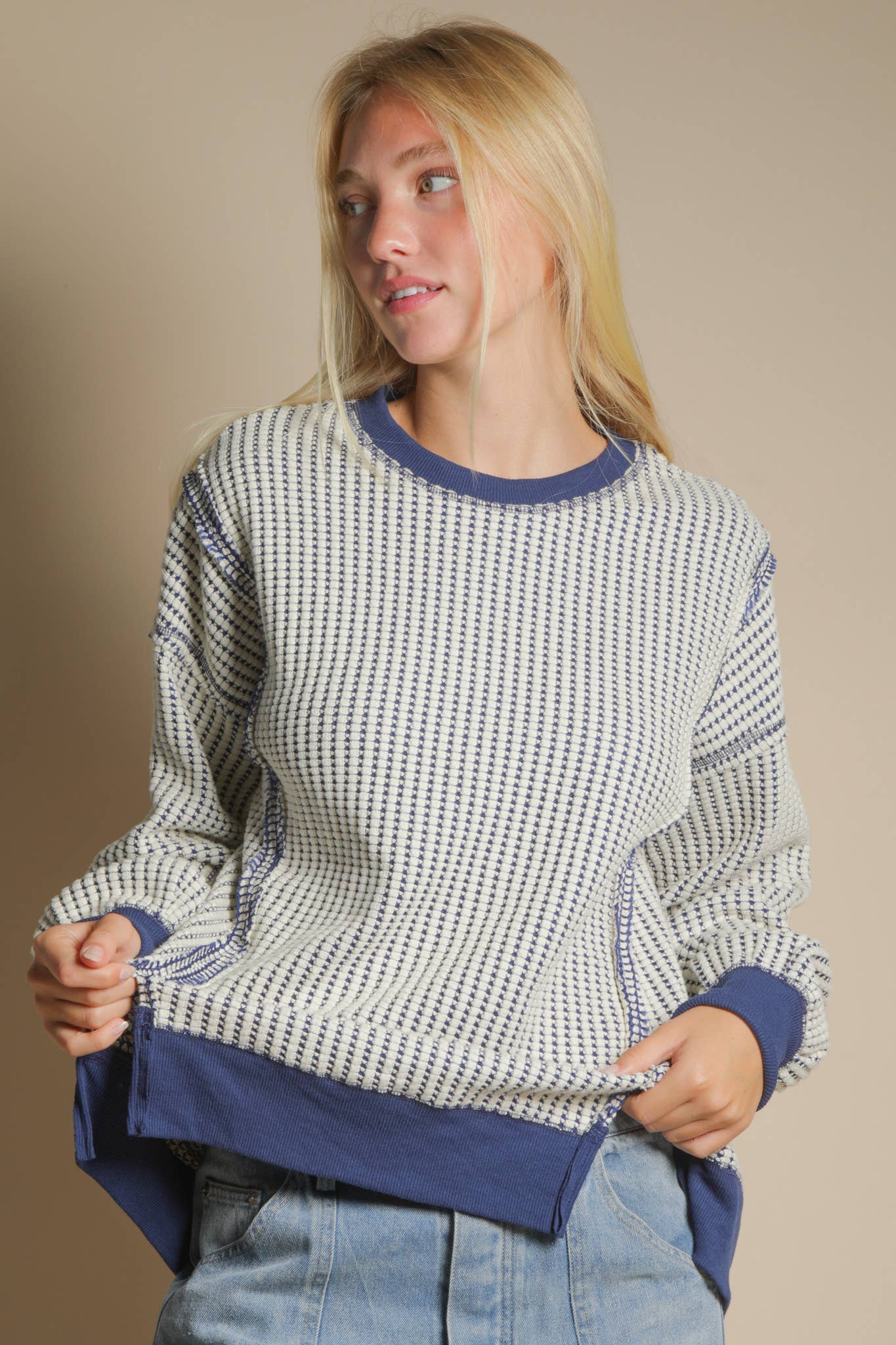 Oversized Waffle Knit Casual Top
