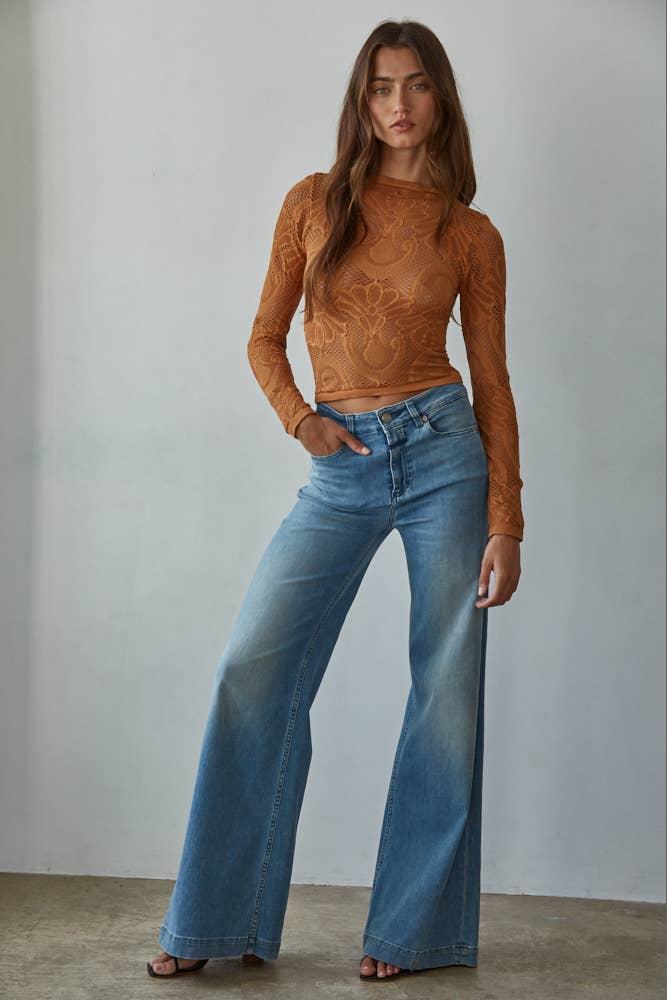 Jacquard Mock Neck Long Sleeve Top