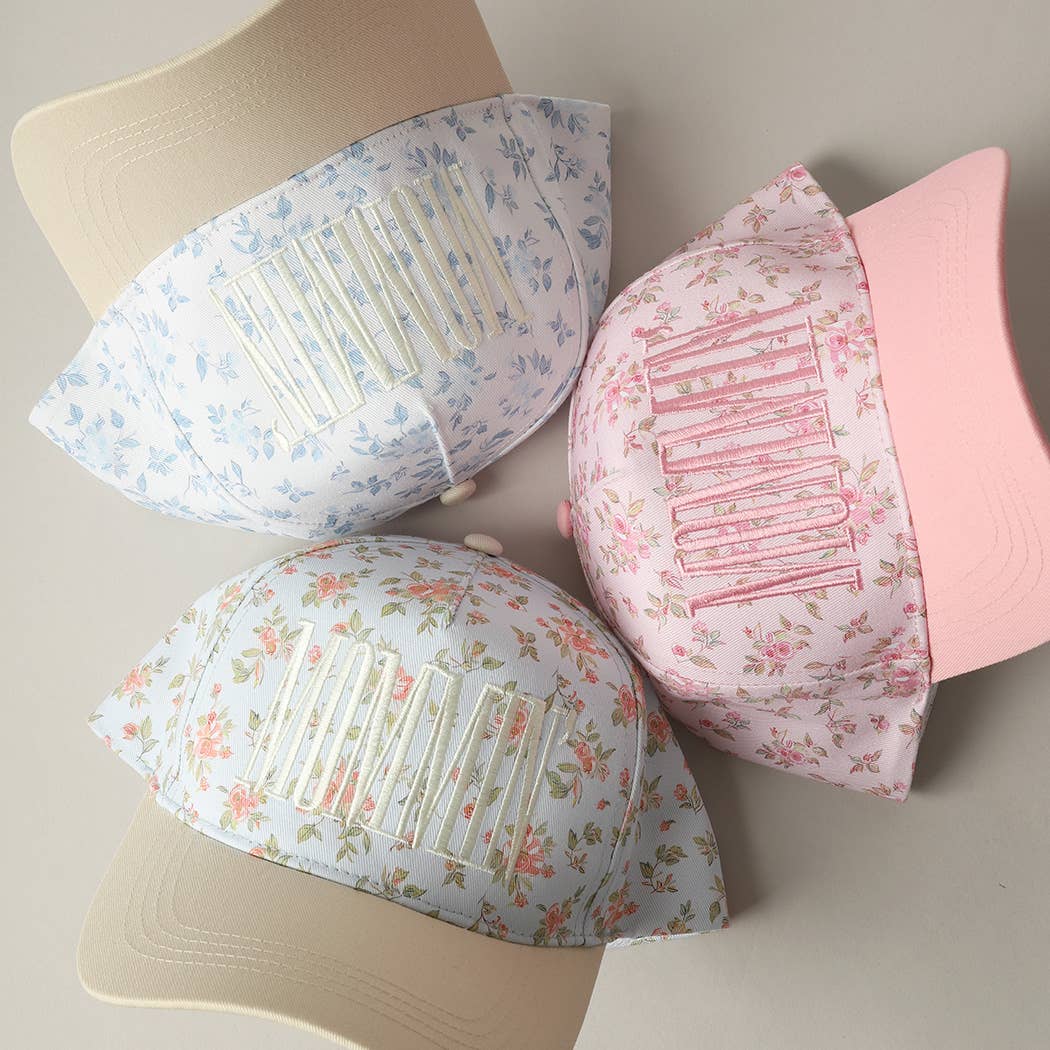 MOMMIN' Embroidered Flower PatternTrucker Hat: BLUE/BEIGE / ONE SIZE