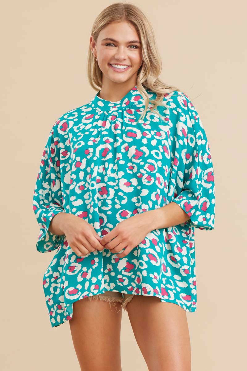 Print 3/4 Dolman Sleeves Top