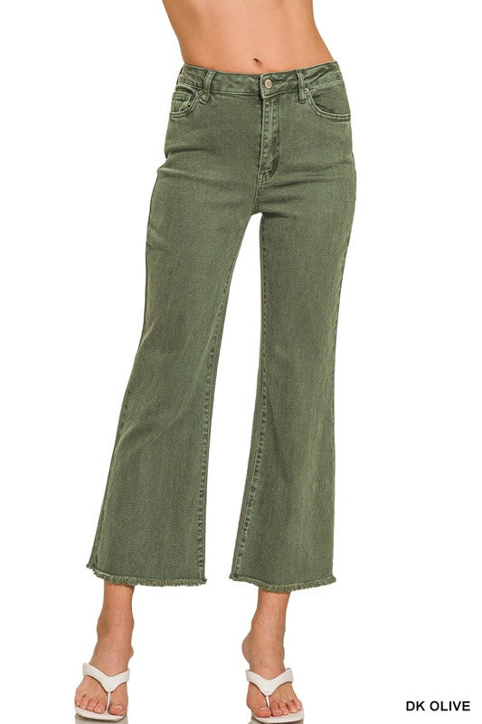 Acid Washed High Waist Frayed Bootcut Pants