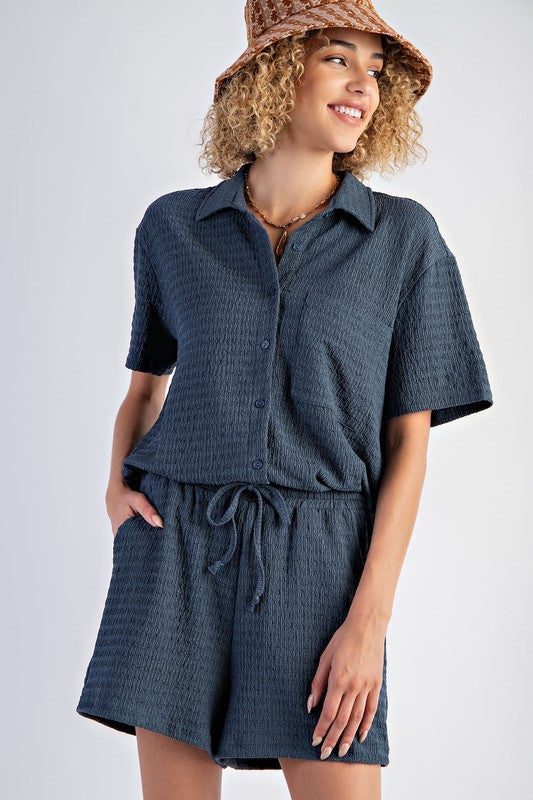 Textured Knit Button Down Top