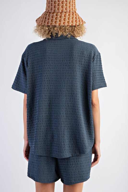 Textured Knit Button Down Top