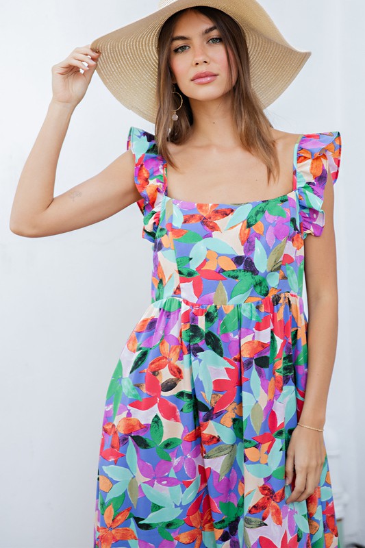 Floral Print Square Neck Dress