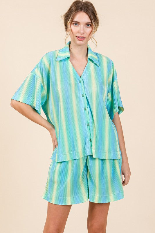 Two-Tone Striped Short Set