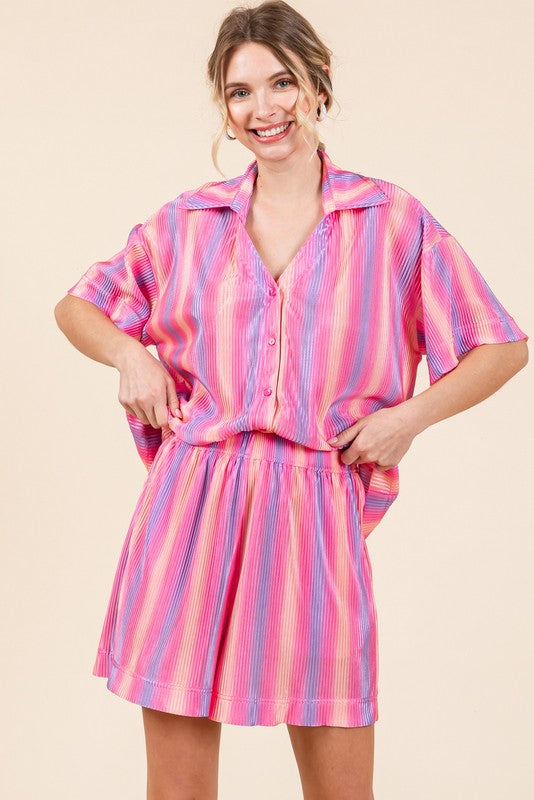 Two-Tone Striped Short Set