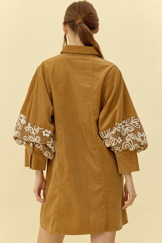 Daisy Embroidered Corduroy Dress