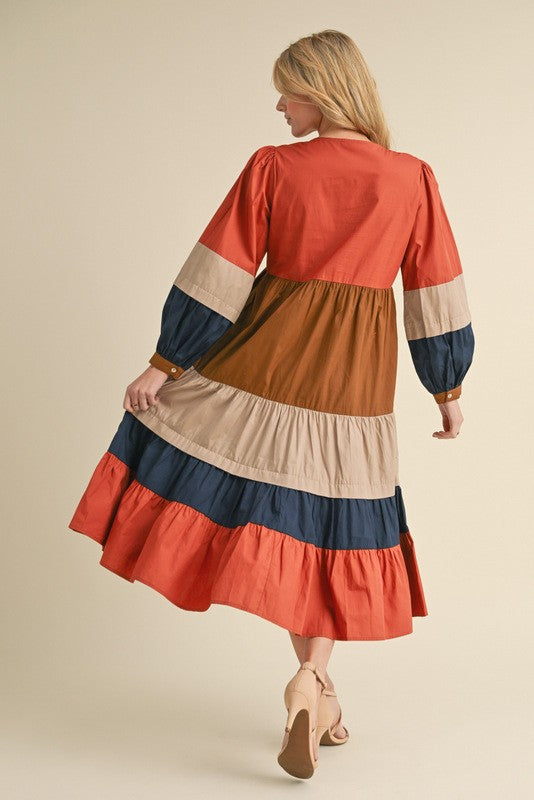 Striped Tiered Layer Midi Dress