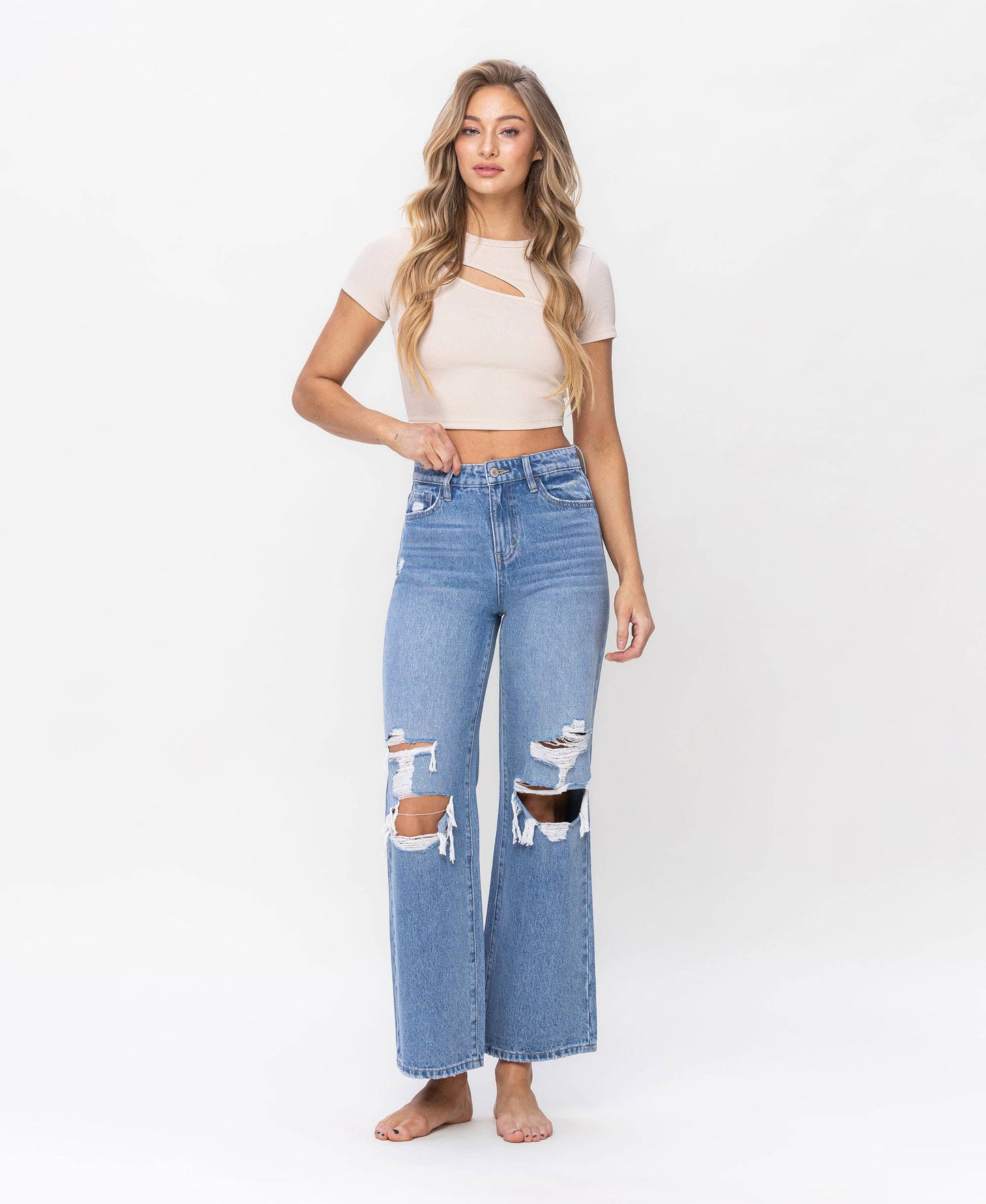 Toll-Free Distressed Wide Leg Jeans